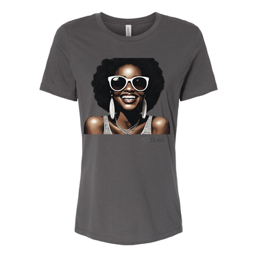 Hey There Yelani shirt grey black woman smiling